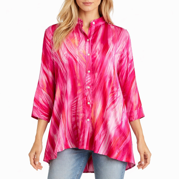 SCAPA LAUREN PERRE Tops - Scapa Lauren Perre Abstract Pink Print Button Oversized Dolman 3/4 Slvs Size M